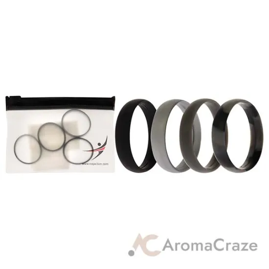 Picture of Silicone Wedding 6mm Smooth Ring Set - Black Camo by ROQ for Men - 4 x 16 mm Ring