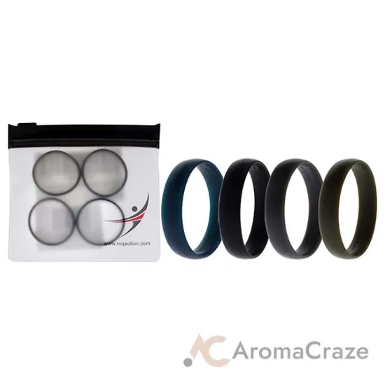 Picture of Silicone Wedding 6mm Smooth Ring Solid Set by ROQ for Men - 4 x 14 mm Ring