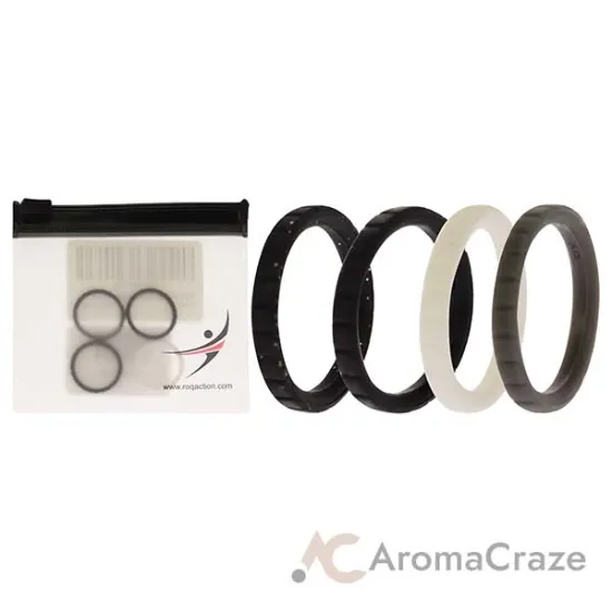 Picture of Silicone Wedding Stackble Lines Ring Set -Black-White by ROQ for Women - 4 x 4 mm Ring