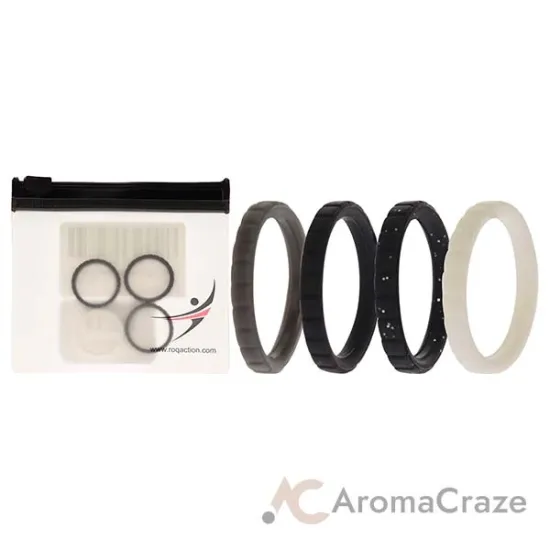 Picture of Silicone Wedding Stackble Lines Ring Set -Black-White by ROQ for Women - 4 x 5 mm Ring