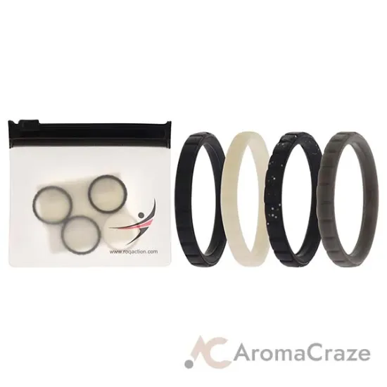 Picture of Silicone Wedding Stackble Lines Ring Set -Black-White by ROQ for Women - 4 x 7 mm Ring