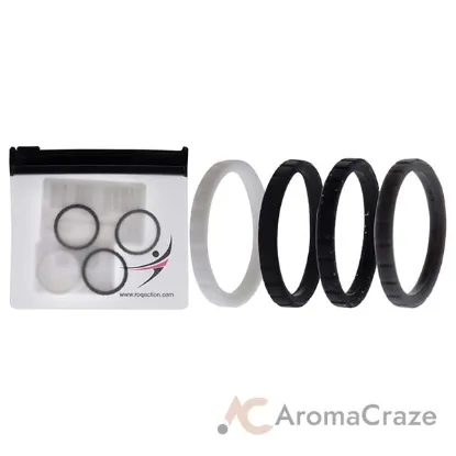 Picture of Silicone Wedding Stackble Lines Ring Set - Black-White by ROQ for Women - 4 x 8 mm Ring