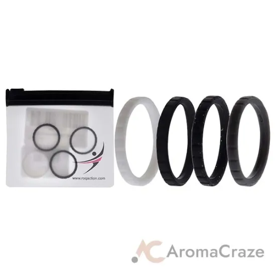 Picture of Silicone Wedding Stackble Lines Ring Set - Black-White by ROQ for Women - 4 x 8 mm Ring