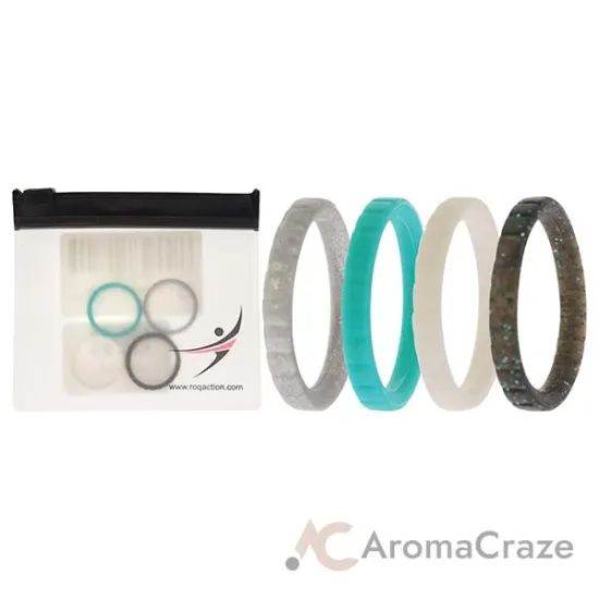 Picture of Silicone Wedding Stackble Lines Ring Set - Turquoise by ROQ for Women - 4 x 5 mm Ring
