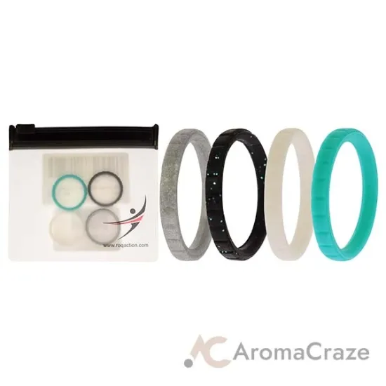 Picture of Silicone Wedding Stackble Lines Ring Set - Turquoise by ROQ for Women - 4 x 6 mm Ring