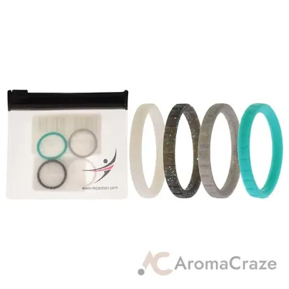 Picture of Silicone Wedding Stackble Lines Ring Set - Turquoise by ROQ for Women - 4 x 7 mm Ring