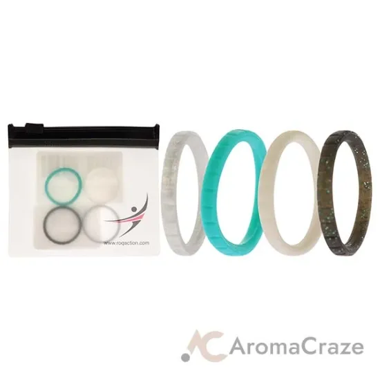 Picture of Silicone Wedding Stackble Lines Ring Set - Turquoise by ROQ for Women - 4 x 8 mm Ring