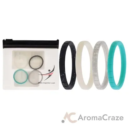 Picture of Silicone Wedding Stackble Lines Ring Set - Turquoise by ROQ for Women - 4 x 9 mm Ring