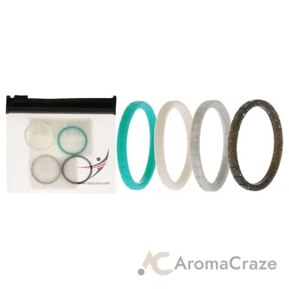 Picture of Silicone Wedding Stackble Lines Ring Set - Turquoise by ROQ for Women - 4 x 10 mm Ring