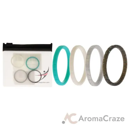 Picture of Silicone Wedding Stackble Lines Ring Set - Turquoise by ROQ for Women - 4 x 10 mm Ring