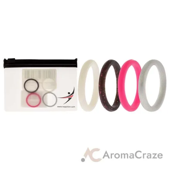 Picture of Silicone Wedding Stackble Point Ring Set - Pink by ROQ for Women - 4 x 7 mm Ring