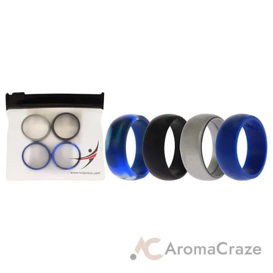 Picture of Silicone Wedding Ring Set - Blue-Camo by ROQ for Men - 4 x 11 mm Ring