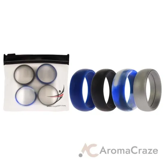 Picture of Silicone Wedding Ring Set - Blue-Camo by ROQ for Men - 4 x 14 mm Ring