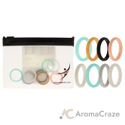 Picture of Silicone Wedding Stackble Point Ring Set - Turquoise-Black by ROQ for Women - 8 x 4 mm Ring