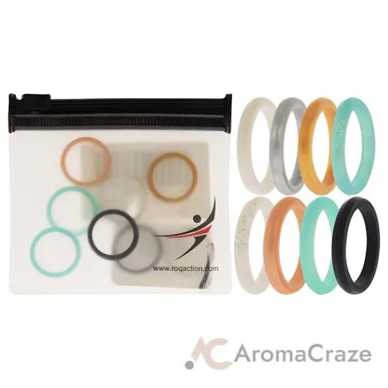 Picture of Silicone Wedding Stackble Point Ring Set - Turquoise-Black by ROQ for Women - 8 x 5 mm Ring