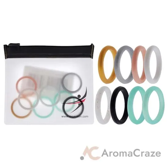 Picture of Silicone Wedding Stackble Point Ring Set - Turquoise-Black by ROQ for Women - 8 x 6 mm Ring