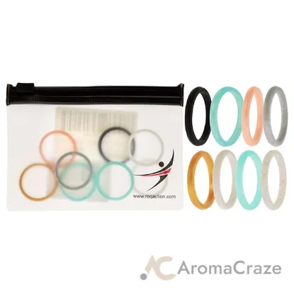 Picture of Silicone Wedding Stackble Point Ring Set - Turquoise-Black by ROQ for Women - 8 x 9 mm Ring