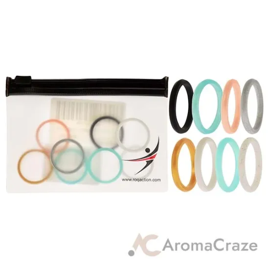 Picture of Silicone Wedding Stackble Point Ring Set - Turquoise-Black by ROQ for Women - 8 x 9 mm Ring