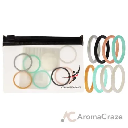 Picture of Silicone Wedding Stackble Point Ring Set - Turquoise-Black by ROQ for Women - 8 x 11 mm Ring