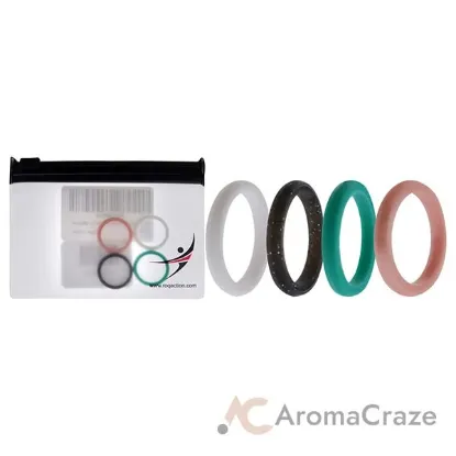 Picture of Silicone Wedding Stackble Point Ring Set - Turquoise-Black by ROQ for Women - 4 x 4 mm Ring