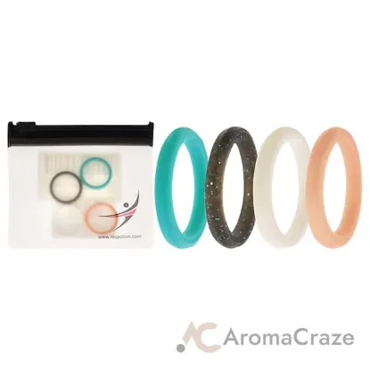 Picture of Silicone Wedding Stackble Point Ring Set - Turquoise-Black by ROQ for Women - 4 x 5 mm Ring