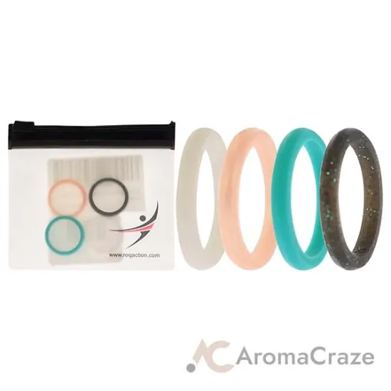 Picture of Silicone Wedding Stackble Point Ring Set - Turquoise-Black by ROQ for Women - 4 x 6 mm Ring