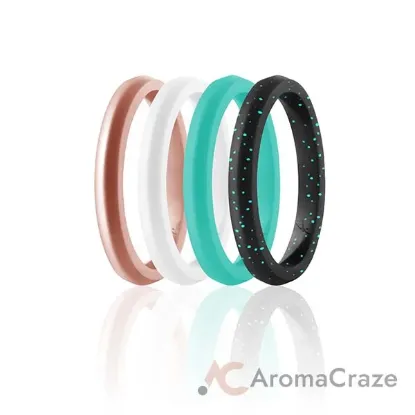 Picture of Silicone Wedding Stackble Point Ring Set - Turquoise-Rose by ROQ for Women - 4 x 7 mm Ring