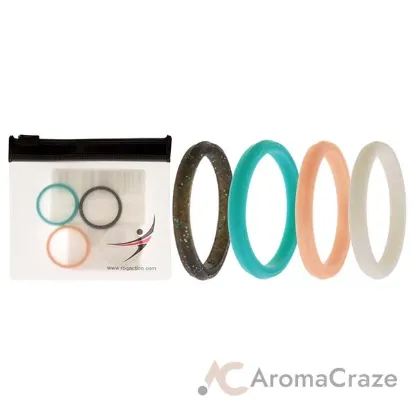 Picture of Silicone Wedding Stackble Point Ring Set - Turquoise-Black by ROQ for Women - 4 x 9 mm Ring