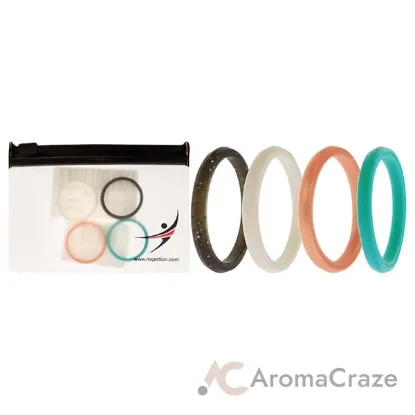 Picture of Silicone Wedding Stackble Point Ring Set - Turquoise-Black by ROQ for Women - 4 x 11 mm Ring