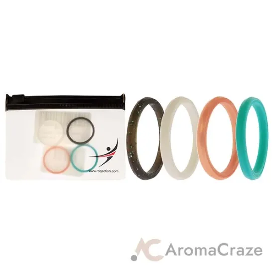 Picture of Silicone Wedding Stackble Point Ring Set - Turquoise-Black by ROQ for Women - 4 x 11 mm Ring