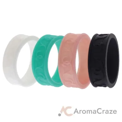 Picture of Silicone Wedding Flower Ring Set - Turquoise by ROQ for Women - 4 x 7 mm Ring