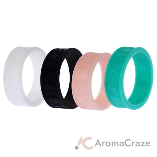 Picture of Silicone Wedding Flower Ring Set - Turquoise by ROQ for Women - 4 x 9 mm Ring