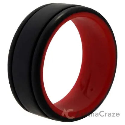 Picture of Silicone Wedding 2Layer Lines Ring - Red-Black by ROQ for Men - 7 mm Ring