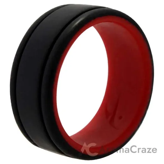 Picture of Silicone Wedding 2Layer Lines Ring - Red-Black by ROQ for Men - 7 mm Ring