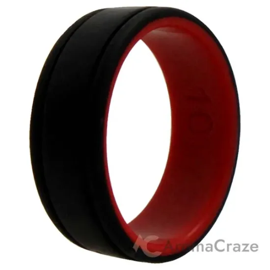 Picture of Silicone Wedding 2Layer Lines Ring - Red-Black by ROQ for Men - 10 mm Ring