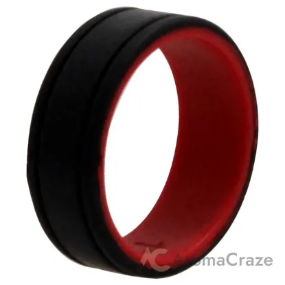 Picture of Silicone Wedding 2Layer Lines Ring - Red-Black by ROQ for Men - 12 mm Ring