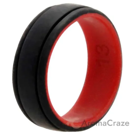 Picture of Silicone Wedding 2Layer Lines Ring - Red-Black by ROQ for Men - 13 mm Ring