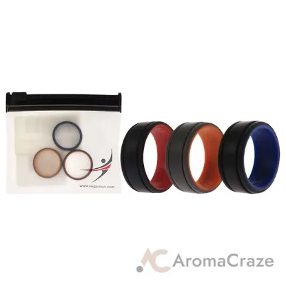 Picture of Silicone Wedding 2Layer Lines Ring Set - Grey-Black by ROQ for Men - 3 x 8 mm Ring