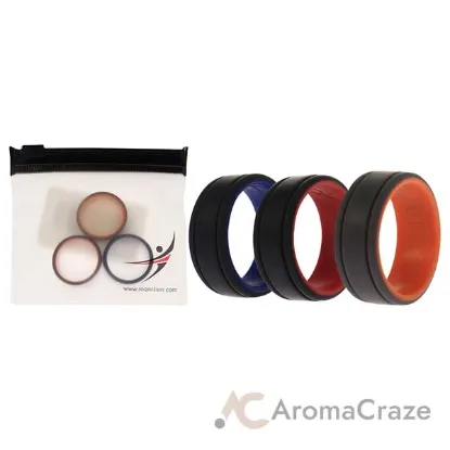 Picture of Silicone Wedding 2Layer Lines Ring Set - Grey-Black by ROQ for Men - 3 x 10 mm Ring