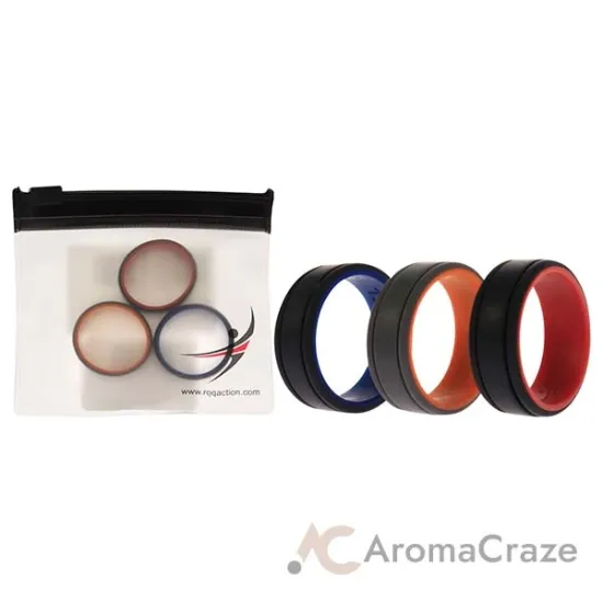 Picture of Silicone Wedding 2Layer Lines Ring Set - Grey-Black by ROQ for Men - 3 x 12 mm Ring