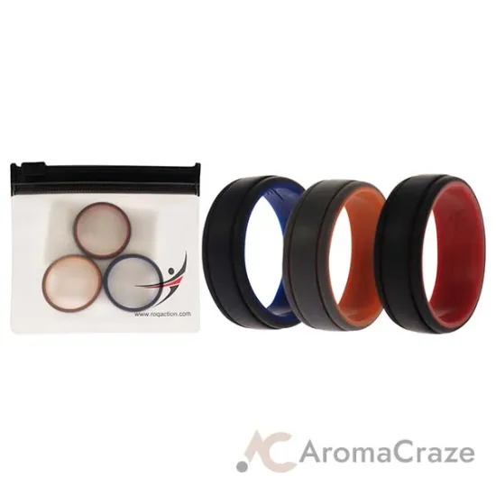 Picture of Silicone Wedding 2Layer Lines Ring Set - Grey-Black by ROQ for Men - 3 x 13 mm Ring