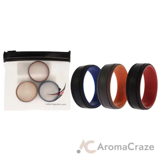 Picture of Silicone Wedding 2Layer Lines Ring Set - Grey-Black by ROQ for Men - 3 x 16 mm Ring