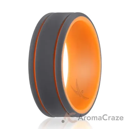 Picture of Silicone Wedding 2Layer Lines Ring - Orang-Grey by ROQ for Men - 15 mm Ring
