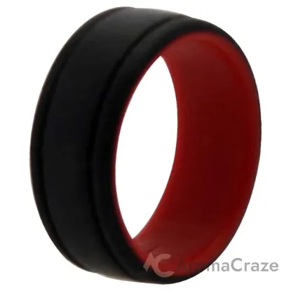 Picture of Silicone Wedding 2Layer Lines Ring - Red-Black by ROQ for Men - 9 mm Ring