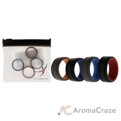 Picture of Silicone Wedding 2Layer Lines Ring Set - Grey-Black by ROQ for Men - 4 x 7 mm Ring