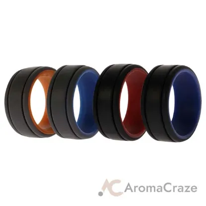 Picture of Silicone Wedding 2Layer Lines Ring Set - Grey-Black by ROQ for Men - 4 x 8 mm Ring