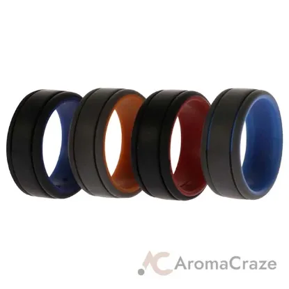 Picture of Silicone Wedding 2Layer Lines Ring Set - Grey-Black by ROQ for Men - 4 x 9 mm Ring