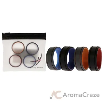Picture of Silicone Wedding 2Layer Lines Ring Set - Grey-Black by ROQ for Men - 4 x 12 mm Ring