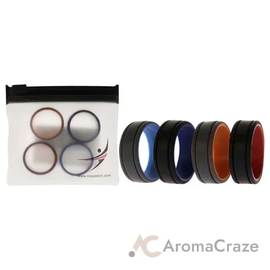 Picture of Silicone Wedding 2Layer Lines Ring Set - Grey-Black by ROQ for Men - 4 x 12 mm Ring