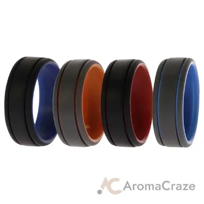Picture of Silicone Wedding 2Layer Lines Ring Set - Grey-Black by ROQ for Men - 4 x 13 mm Ring